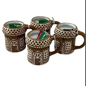 Christmas Holiday Gingerbread House Ceramic Espresso Mug Set Adorable 4 PC Set